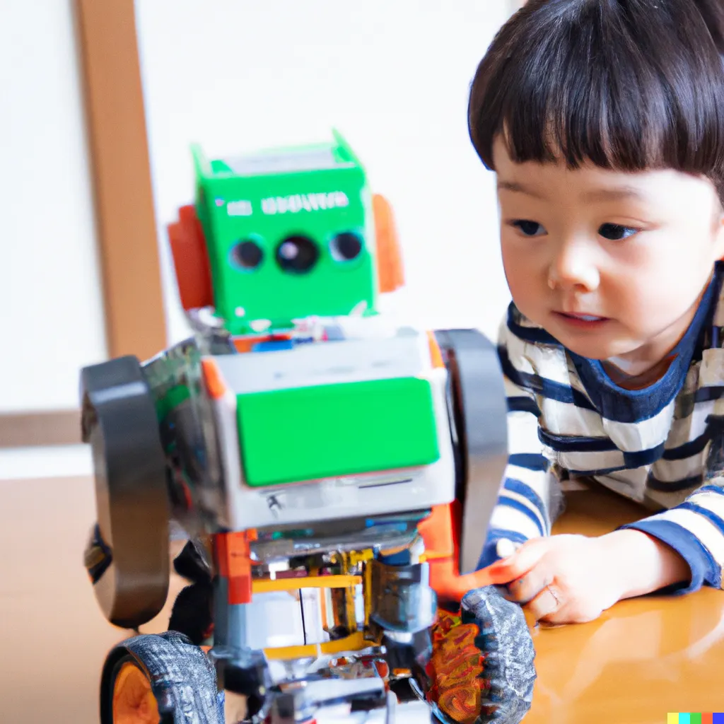 boy with a robot generated by dall-e